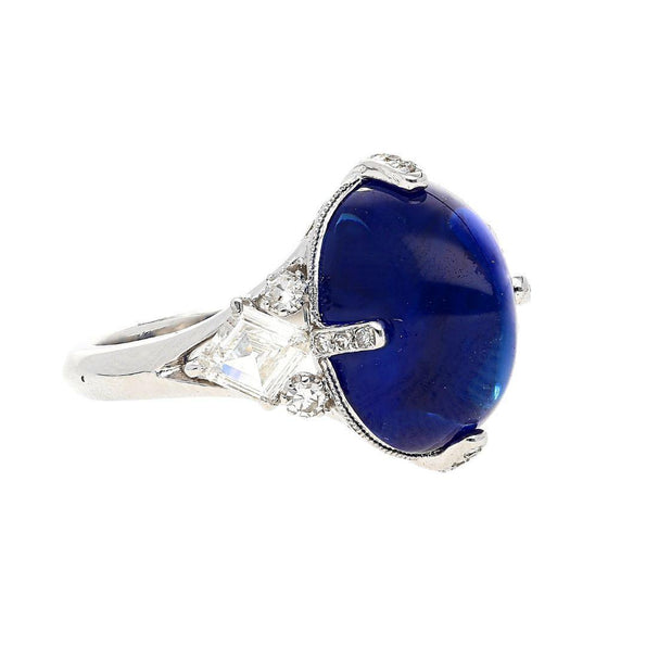 AGL Certified 10.73 Carat Cabochon Sapphire and Diamond Ring in 18K White Gold