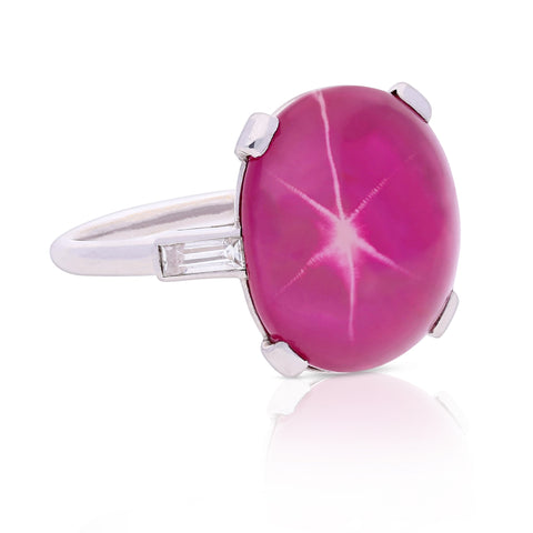 AGL Certified 10.88ct Burma Star Ruby Vintage Platinum Ring