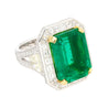 AGL Certified 15.78 Carat No Oil Emerald and Half Moon Cut Diamond Ring