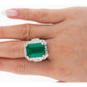 AGL Certified 15.78 Carat No Oil Emerald and Half Moon Cut Diamond Ring