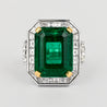 AGL Certified 15.78 Carat No Oil Emerald and Half Moon Cut Diamond Ring