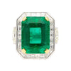 AGL Certified 15.78 Carat No Oil Emerald and Half Moon Cut Diamond Ring