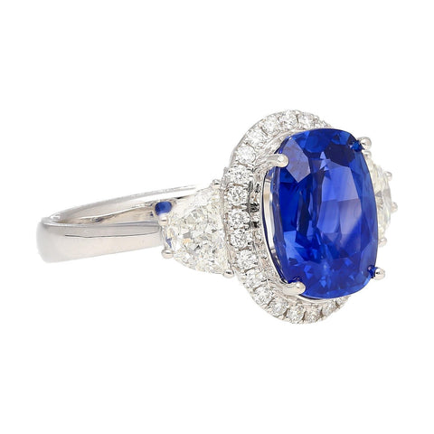 AGL Certified 4.07 Carat No Heat Burma Sapphire & Half Moon Diamond Ring