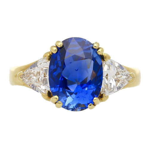 AGL Certified 4.49ct Burma Blue Sapphire Diamond 3-Stone Ring