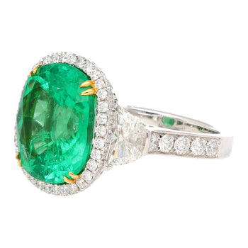 AGL Certified 7.36 Carat No Oil Cushion-Cut Colombian Emerald & Half Moon Cut Diamonds Ring – Assay Jewelers