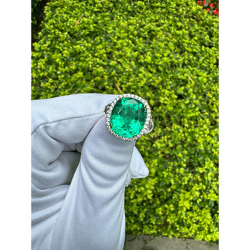 AGL Certified 7.36 Carat No Oil Cushion-Cut Colombian Emerald & Half Moon Cut Diamonds Ring – Assay Jewelers