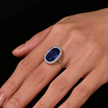 AGL Certified 7.76 Carat No Heat Burma Oval Blue Sapphire Vintage Edwardian Ring in Platinum – Assay Jewelers