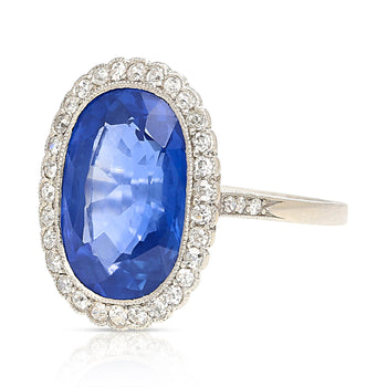 AGL Certified 7.76 Carat No Heat Burma Oval Blue Sapphire Vintage Edwardian Ring in Platinum – Assay Jewelers
