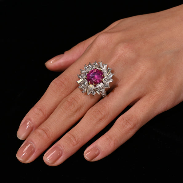 AGL Certified 9.55 Carat No Heat Burma Pink Sapphire Detachable Ring To Pendant
