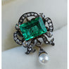 Antique Victorian Colombian Emerald, Pearl, & Old Mine Diamond Pendant Circa 1880