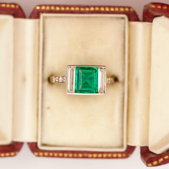 Art Deco 1.58 Carat No Oil Colombian Emerald & Diamond 3 Stone Platinum Ring – Assay Jewelers