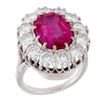 Art Deco AGL Certified No Heat 5.52 Carat Oval Cut Burma Ruby and Round Diamond Halo Ring