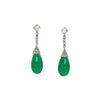 Art Deco Era 21 Carat Cabochon Pear Shape Emerald Drop Earrings | Circa 1940