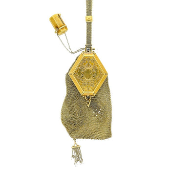 Art Deco Gold Mesh Makeup Purse with Mirror & Rouge Lipstick Holder – Assay Jewelers