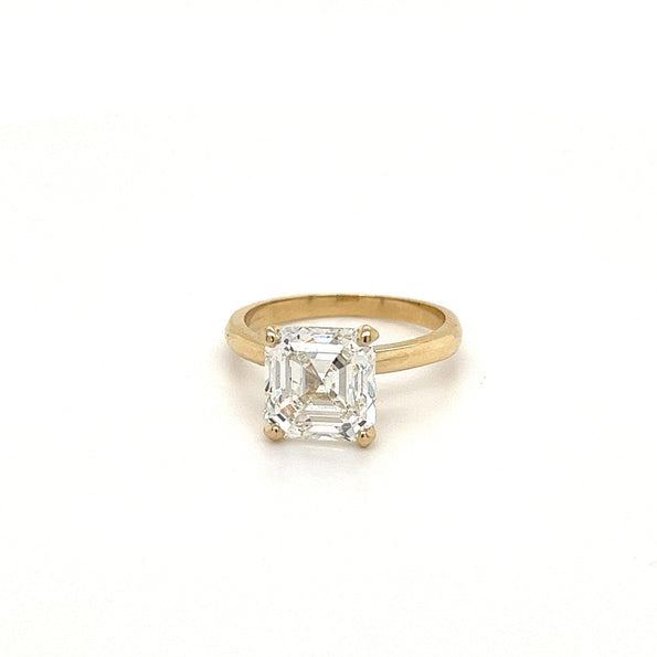 As Grown 4.01 Carat Asscher Cut Lab Grown Diamond Solitaire 14k Gold Ring