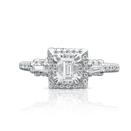 Baguette Cut Diamond Engagement Ring in 14k White Gold