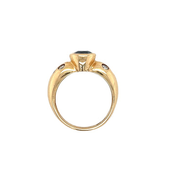 Bezel Set Blue Sapphire and Diamond Ring in 14k Yellow Gold – Assay Jewelers