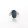 Black Opal Doublet & Diamond Pave Shoulder 14K White Gold Statement Ring