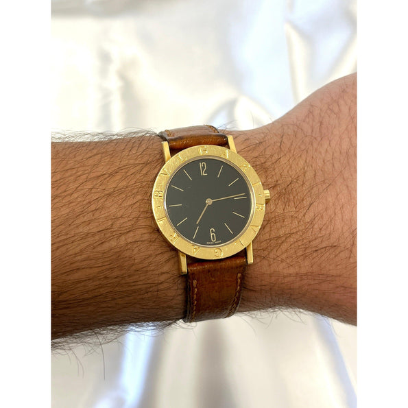 Montre homme Bvlgari Anciens réf. BB30 GI en or jaune 18K avec bracelet en cuir