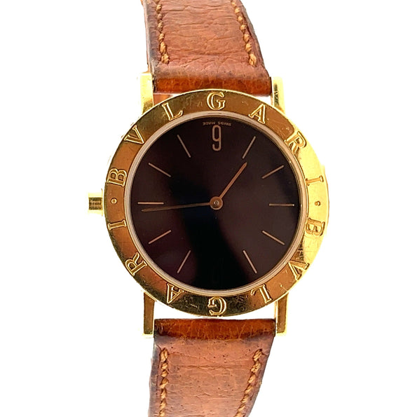 Montre homme Bvlgari Anciens réf. BB30 GI en or jaune 18K et bracelet en cuir
