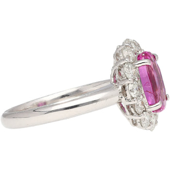 Bague halo certifiée CGTL en or blanc 18k avec saphir rose taille ovale de 3,96 carats et diamants – Assay Jewelers
