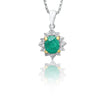 Cabochon Cut Emerald and Diamond pendant in 18k white gold floral/star design