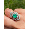 Cabochon Cut Natural Emerald Ring in Art Deco inspired Vintage White Gold Setting