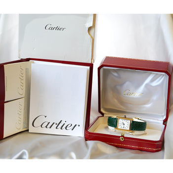 Cartier Must de Tank ref. 2415 Watch On Green/Black Leather With Box & Papers – Assay Jewelers