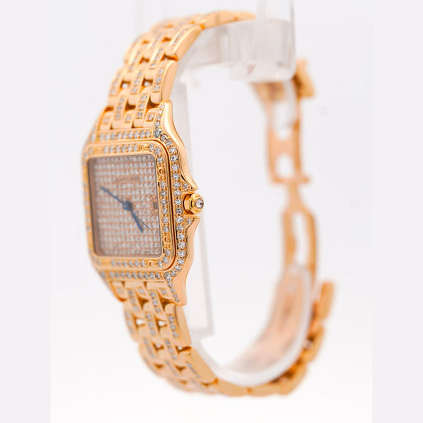 Cartier Panthere Full Factory Diamond 27mm 18K Gold Watch Ref 008133