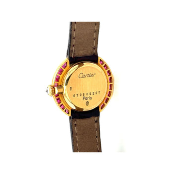Cartier Paris 18K Gold and Leather 28MM Manual Wind Baguette Ruby and Diamond Watch – Assay Jewelers