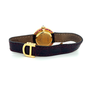 Cartier Paris 18K Gold and Leather 28MM Manual Wind Baguette Ruby and Diamond Watch – Assay Jewelers