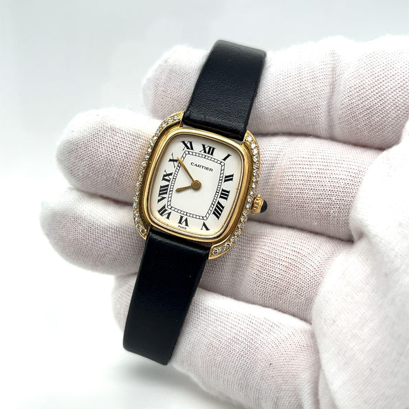 Cartier Paris Gondole 18K Gold Diamond Bezel White Dial Manual Wind Watch