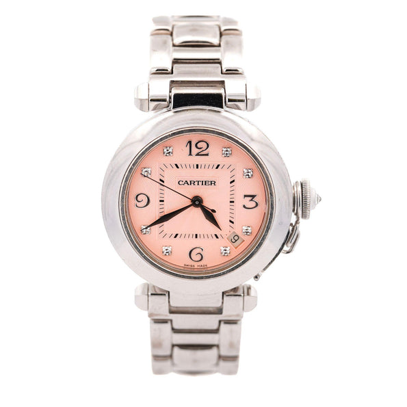 Cartier Pasha 2308 Diamond 18K White Gold Pink Dial Bracelet Automatic Watch