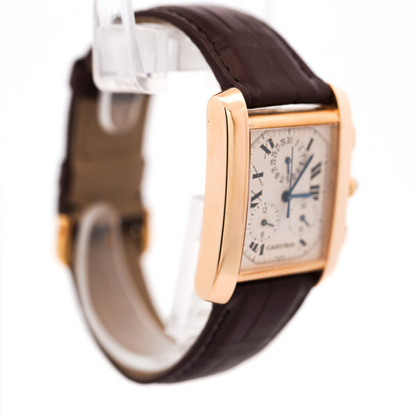 Cartier Tank Francaise Chronograph XL 1830 18K Gold Leather Watch