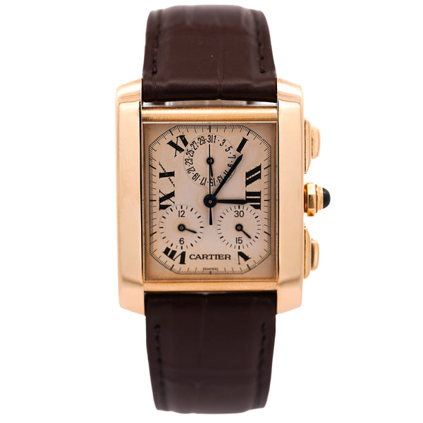 Cartier Tank Francaise Chronograph XL 1830 18K Gold Leather Watch