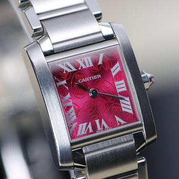 Cartier Tank Francaise Raspberry Rose Dial Christmas Edition Watch Full Set – Assay Jewelers