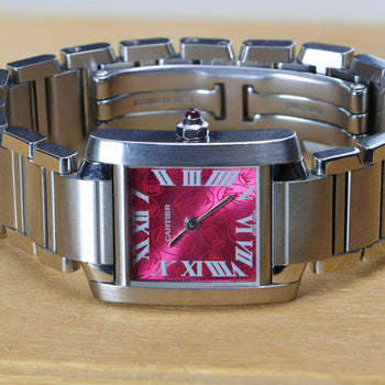 Cartier Tank Francaise Raspberry Rose Dial Christmas Edition Watch Full Set – Assay Jewelers