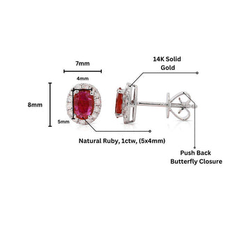 Certified 1 Carat Ruby Diamond Halo Stud Earring in 14K – Assay Jewelers