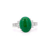 Certified 4.17 Carat Untreated Jadeite Jade and Baguette Diamond Platinum Ring