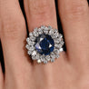 Certified 7.15 Carat Vivid Blue Sapphire & Diamond Sunburst Vintage French Ring