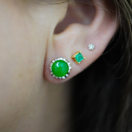 Certified Jadeite Jade A Platinum Stud Earrings