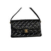 Chanel 1996 Black Patent Quilted Medium Double Charm CC 24K Flap Handbag Purse