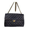 Chanel Vintage Jumbo Single Shoulder Flap Dark Blue Quilted Lambskin Charm Purse