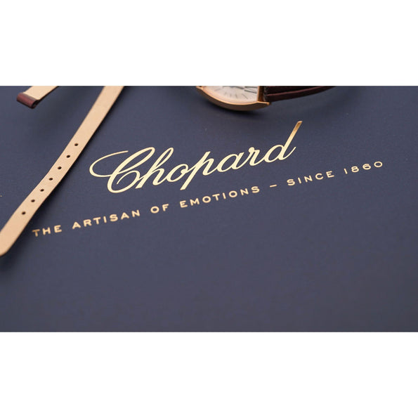 Chopard Happy Sport 4116 18K Gold Five Diamond Quartz On Blue Leather Watch