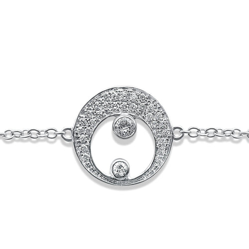 Crescent Moon and Star Diamond Bracelet in 18k White Gold