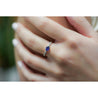 East West Oval Blue Sapphire and Diamond 18K White Gold Textured Ring