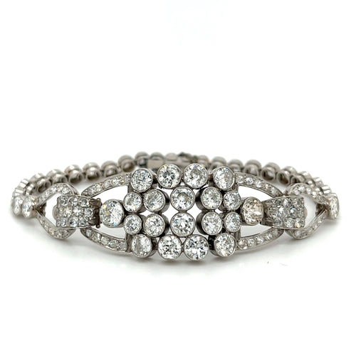 Edwardian Era 20 Carat Old Euro Cut Diamond Bracelet In Platinum Setting