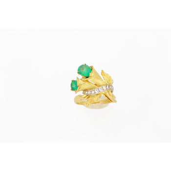 Emerald Diamond 18K Gold Floral Blossom Matte Finish Ring – Assay Jewelers
