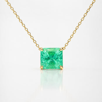 GIA 4.02 Ct Colombian Emerald Solitaire Floating 18K Gold Pendant Necklace – Assay Jewelers