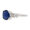 GIA Cert. 1.85 Carat Oval Blue Sapphire & Diamond 14K White Gold 3 Stone Ring